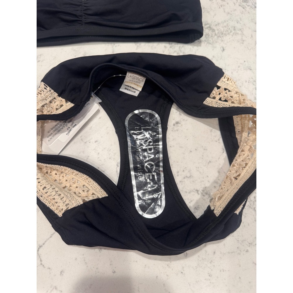 L*Space Monica Wise Black Crochet Racerback Bikini Set 2Piece Swimsuit MediumNWT - Picture 12 of 12